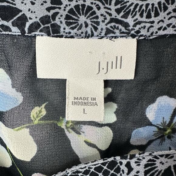J Jill Blouse Womens Large Blue Floral Chiffon Breathable Sheer Cottage Navy Top - Picture 7 of 15